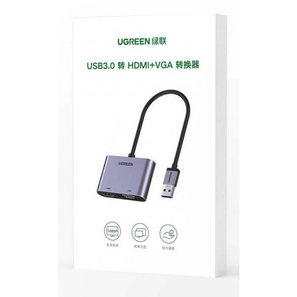 Фото - Переходник HDMI UGREEN CM449 USB 3.0 to HDMI+VGA Converter Gray (20518)
