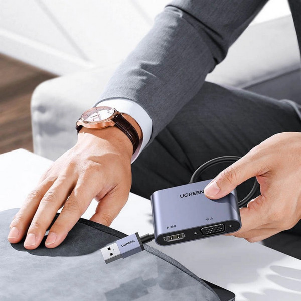 Фото - Переходник HDMI UGREEN CM449 USB 3.0 to HDMI+VGA Converter Gray (20518)