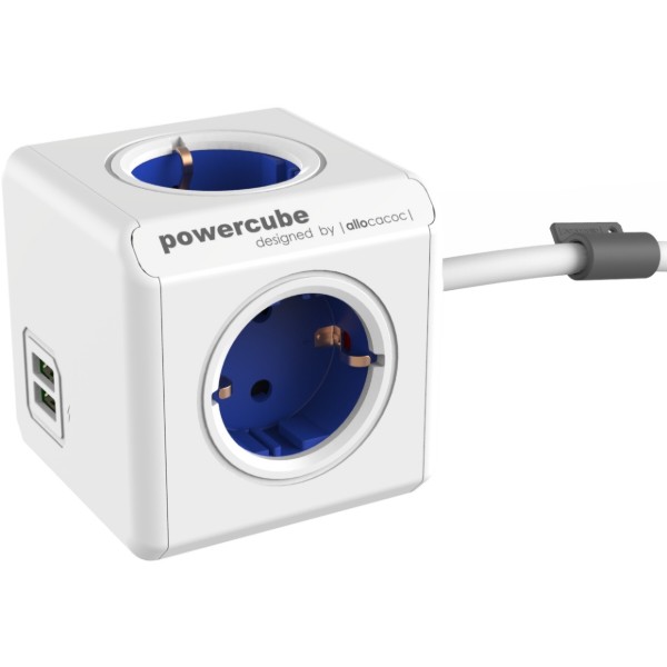 Фото - Удлинитель 220В Allocacoc Powercube Extended 1.5m 4р 2 USB Blue (1402BL/DEEUPC)