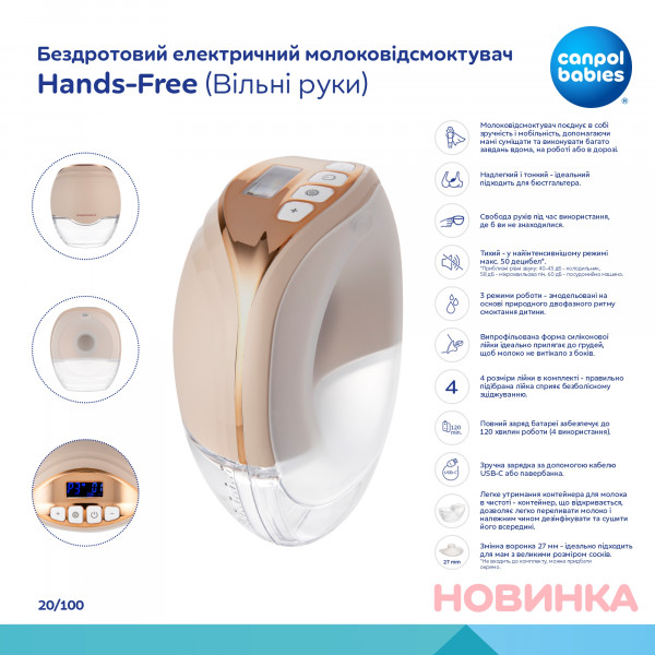 Фото - Електричний молоковідсмоктувач Canpol babies бездротовий Hands-Free (Вільні руки) (20/100)
