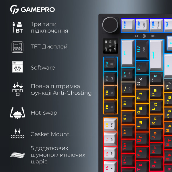 Фото - Клавиатура беспроводная игровая GamePro Asgard Valhalla Pro 75% Wireless/Bluetooth/USB Black (MK160B-D-Pro)