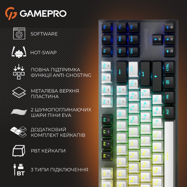 Фото - Клавіатура бездротова ігрова GamePro Genesis Joker Pro 87% Wireless/Bluetooth/USB Gray (MK124G Pro)