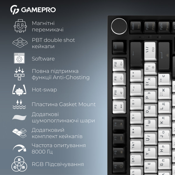 Фото - Клавіатура дротова ігрова GamePro Asgard Valhalla Max Magnetic Switches USB Black (MK160B MAX)