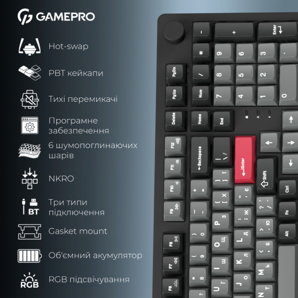 Фото - Клавіатура бездротова ігрова GamePro Asgard Drakkar Keychron Super Black (MK305BK)
