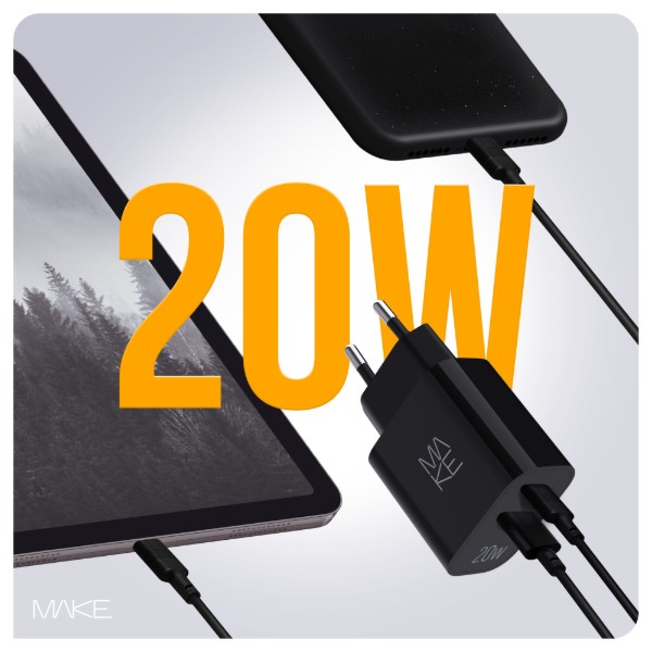 Фото - Сетевое зарядное устройство MAKE 20W PD + QC3.0 Black (MCW-2021BK)