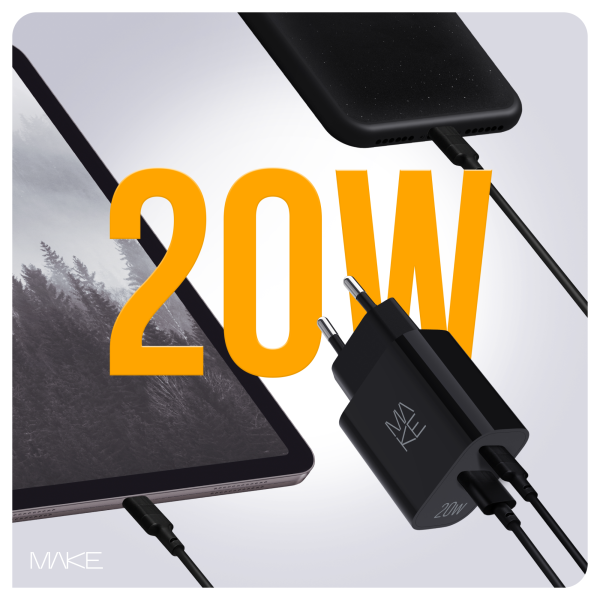 Фото - Мережевий зарядний пристрій MAKE 20W PD + QC3.0 Black (MCW-2021BK)