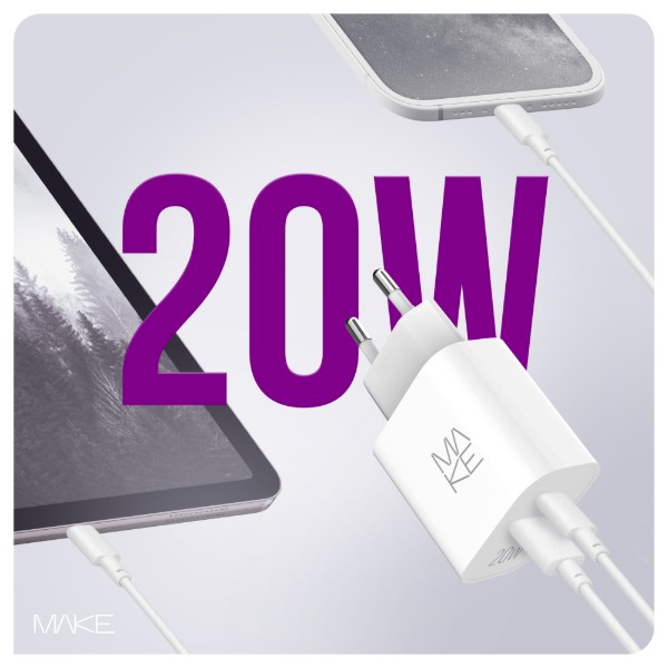 Фото - Мережевий зарядний пристрій MAKE 20W PD + QC3.0 White (MCW-2021WH)