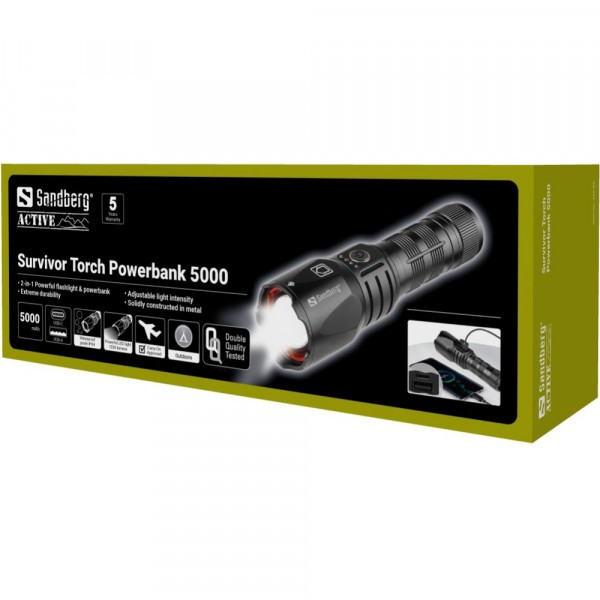 Фото - Фонарь Sandberg Survivor Torch Powerbank 5000 mAh XHP160LED USB-C (420-89)