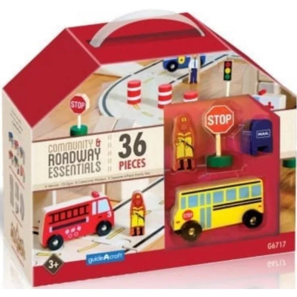 Фото - Набор игровых фигурок Guidecraft Block Play и машин к дороге из дерева 36 деталей (G6717)