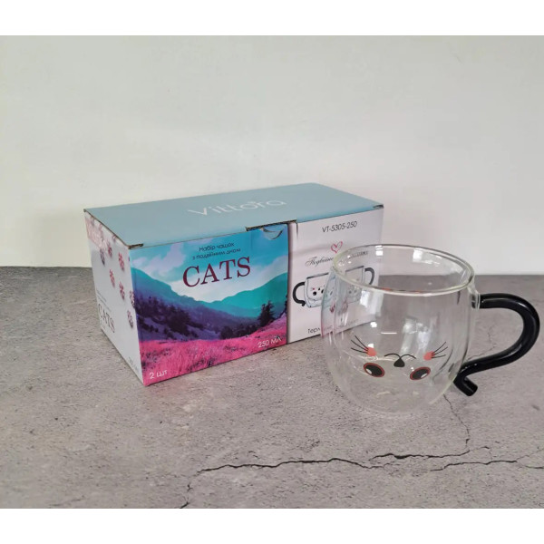 Фото - Набір склянок з подвійними стінками Vittora VT-5305-250 CATS 2 шт. 250 мл