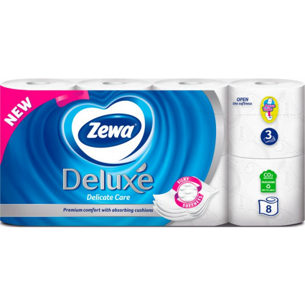 Фото - Туалетная бумага Zewa Deluxe Delicate Care 8 рулонов 3 слоя Белая (7322541171739)