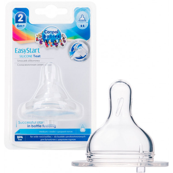 Фото - Середній потік соска дитяча силіконова Canpol babies з широким горлом EasyStart 1 шт (21/721)