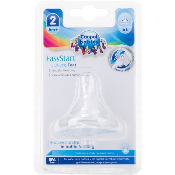 Фото - Середній потік соска дитяча силіконова Canpol babies з широким горлом EasyStart 1 шт (21/721)