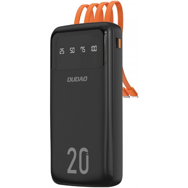 Фото - Батарея мобильная Dudao 20000mAh K6Pro+ 10W USB-A,USB-C In/Out,with USB-C/Lightning/MicroUSB/USB-A  cables Black (6977196682393)