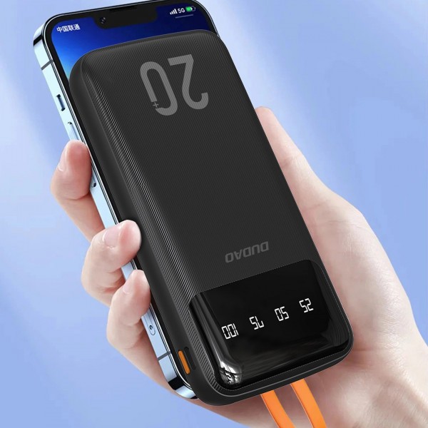 Фото - Батарея мобильная Dudao 20000mAh K6Pro+ 10W USB-A,USB-C In/Out,with USB-C/Lightning/MicroUSB/USB-A  cables Black (6977196682393)