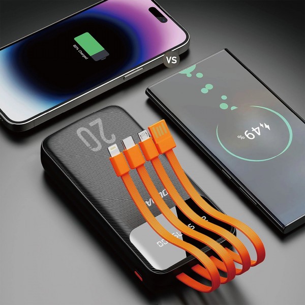 Фото - Батарея мобильная Dudao 20000mAh K6Pro+ 10W USB-A,USB-C In/Out,with USB-C/Lightning/MicroUSB/USB-A  cables Black (6977196682393)