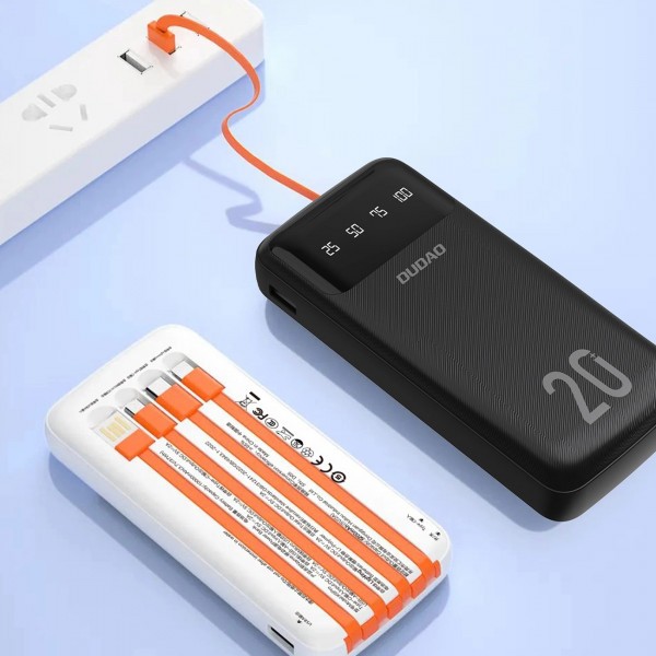 Фото - Батарея мобильная Dudao 20000mAh K6Pro+ 10W USB-A,USB-C In/Out,with USB-C/Lightning/MicroUSB/USB-A  cables Black (6977196682393)