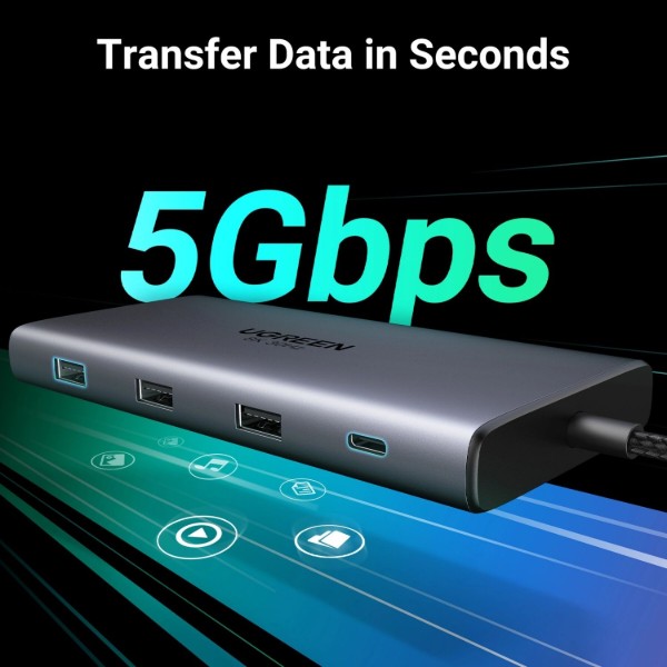 Фото - Хаб USB UGREEN USB3.2 Type-C --> HDMI 3xUSB-A 2xUSB-C 100W CM639 (15534)