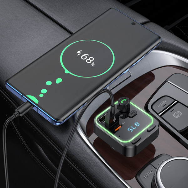 Фото - FM модулятор BOROFONE BC53 Highway PD20W+QC3.0 car BT FM transmitter 18W Black (6941991108457)