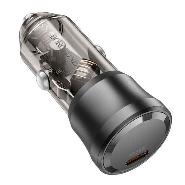 Фото - Автомобільний зарядний пристрій BOROFONE BZ24 Clever single port PD20W car charger Transparent Black (6941991106934)