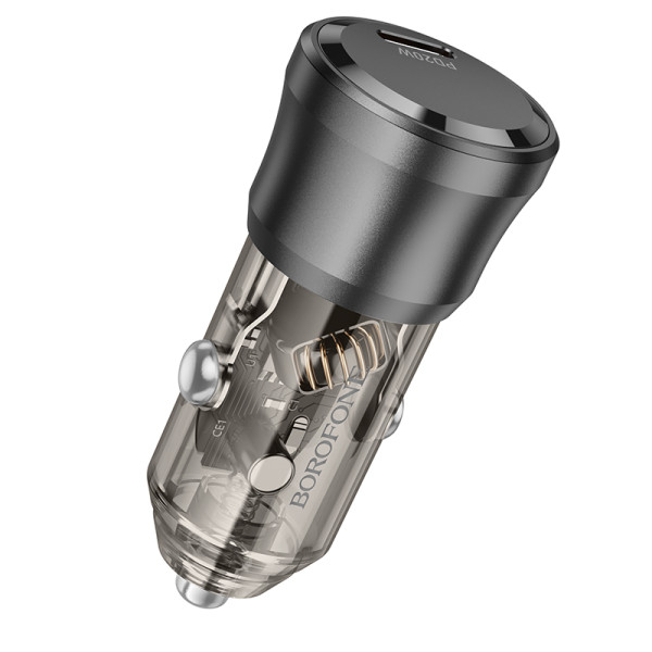 Фото - Автомобільний зарядний пристрій BOROFONE BZ24 Clever single port PD20W car charger Transparent Black (6941991106934)