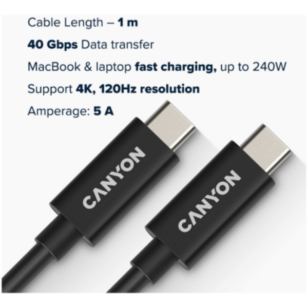 Фото - Кабель Canyon UC-44 Type C to Type C 40G 5A 240W 1m Black (CNS-USBC44B)