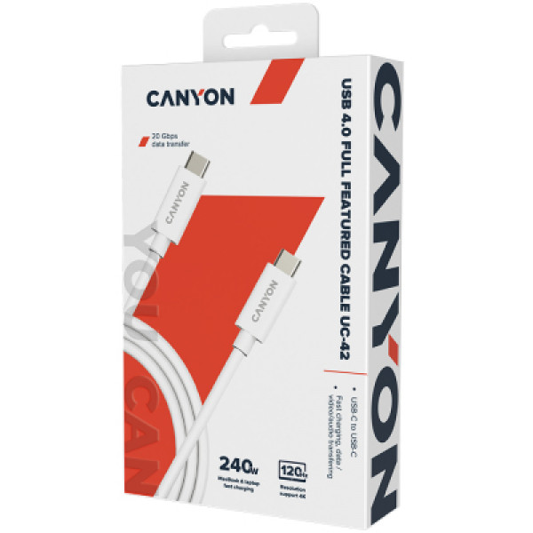 Фото - Кабель синхронізації даних Canyon UC-42 Type C to Type C 20G 5A 240W 2m White (CNS-USBC42W)