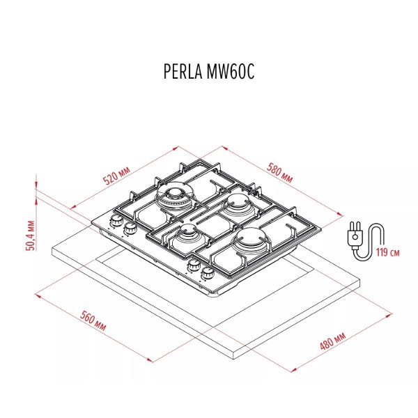 Фото - Варочная панель газовая Perfelli PERLA MW60C BIANCO