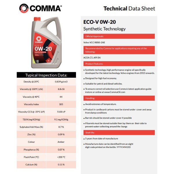 Фото - Олива для авто COMMA ECO-V 0W-20 1л (ECOV1L)