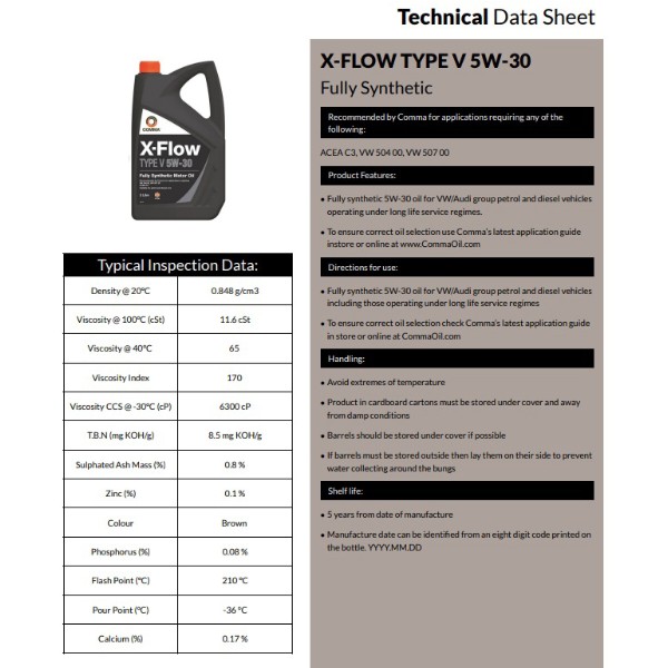 Фото - Масло для авто COMMA X-FLOW TYPE V 5W-30 1л (XFV1L)