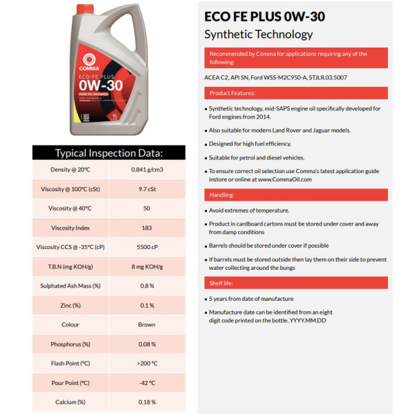 Фото - Масло для авто COMMA ECOFEPLUS 0W-30 5л (ECOFEP5L)