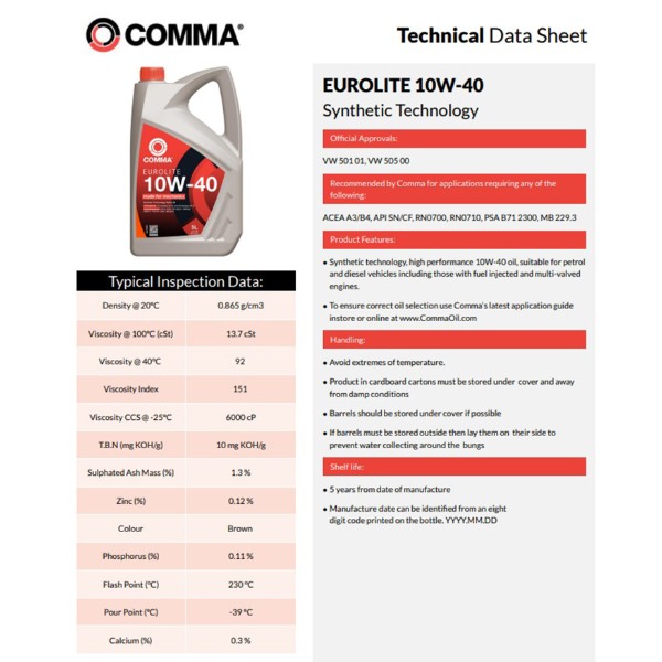 Фото - Олива для авто COMMA EUROLITE 10W-40 4л (EUL4L)