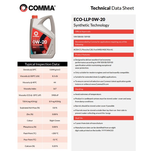 Фото - Олива для авто COMMA ECO-LLP 0W-20 5л (ECOLLP5L)