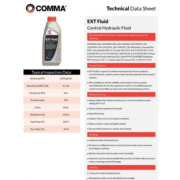 Фото - Гидравлическая жидкость для авто COMMA EXT FLUID 1л (EXT1L)