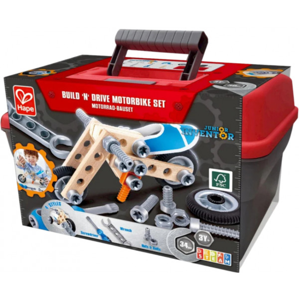 Фото - Дерев'яний конструктор Hape Мотоцикл 34 деталі (E3037)
