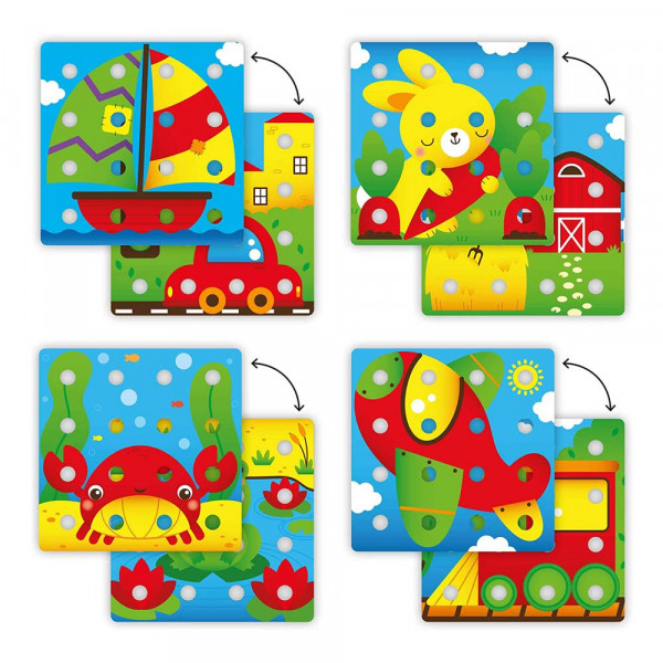 Фото - Мозаїка для малюків Quercetti (Великі фішки (16 шт.), Картки, основи) (2270-Q)