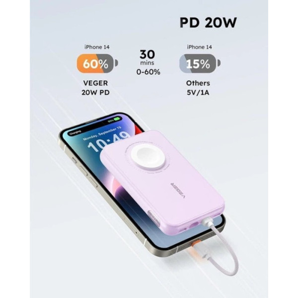 Фото - Батарея мобільна Veger V1171 10000mAh 20W Pink (X001XES8EF)