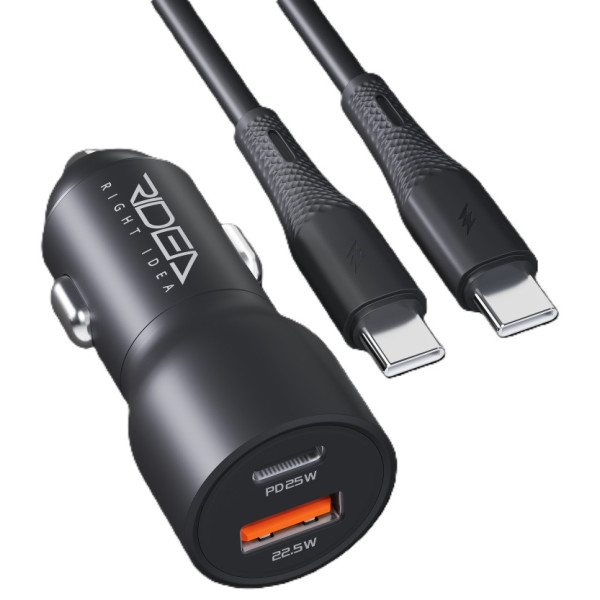 Фото - Автомобільний зарядний пристрій Ridea QPow 1USB/1USB-C PD/QC 30W+Type-C to Type-C Black (RCC-30114)