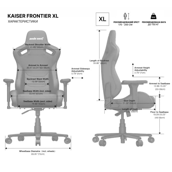 Фото - Кресло для геймеров Anda Seat Kaiser Frontier XL Grey fabric (AD12YXL-17-G-F-G02)