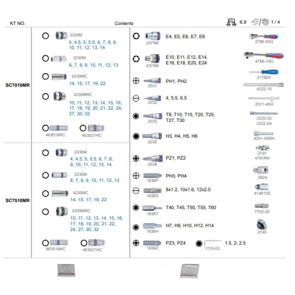 Фото - Набір інструментів KING TONY 1/4"+1/2" 110 шт. в пластиковому кейсі (SC7010MR)