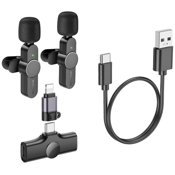 Фото - Мікрофон для смартфона BOROFONE BFK12 Trophy lavalier wireless digital microphone iP/Type-C Black (6941991106408)