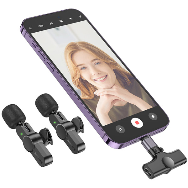 Фото - Мікрофон для смартфона BOROFONE BFK12 Trophy lavalier wireless digital microphone iP/Type-C Black (6941991106408)