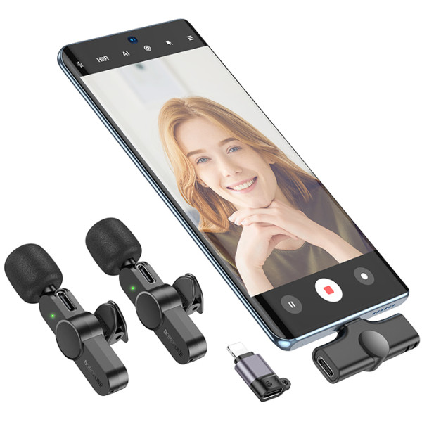 Фото - Мікрофон для смартфона BOROFONE BFK12 Trophy lavalier wireless digital microphone iP/Type-C Black (6941991106408)