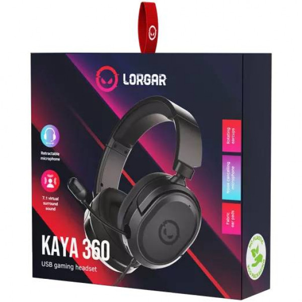 Фото - Гарнітура дротова ігрова Lorgar Kaya 360 Gaming 7.1 USB Black (LRG-GHS360)