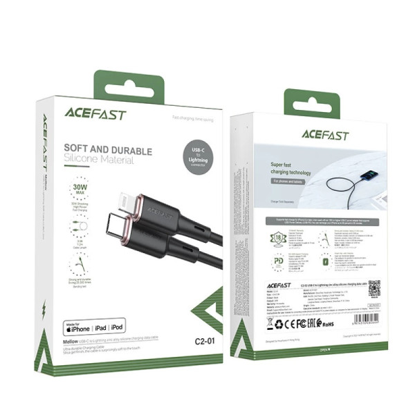 Фото - Кабель синхронізації даних AceFast C2-01 Type-C to iP 3A, 20W 1.2m Black (6974316280644)