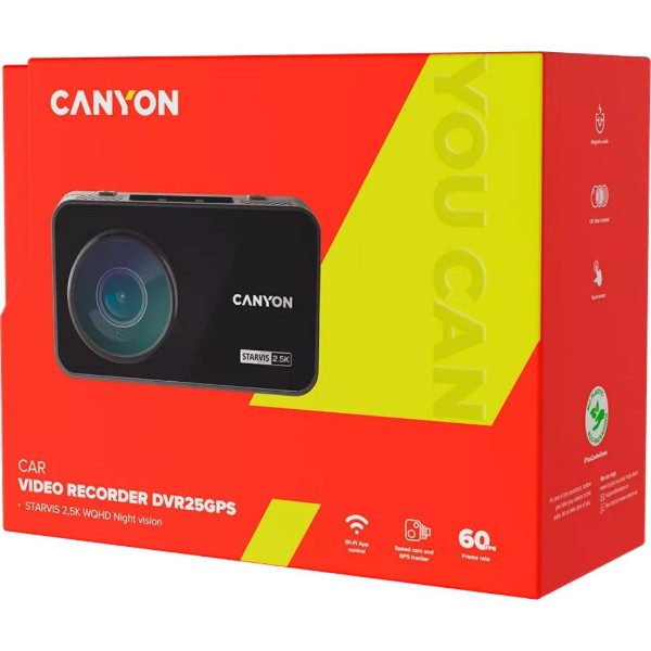 Фото - Відеореєстратор Canyon DVR25GPS WQHD 2.5K 1440p GPS Wi-Fi Black (CND-DVR25GPS)