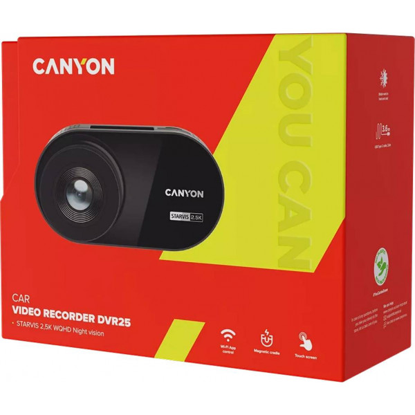 Фото - Відеореєстратор Canyon DVR25 WQHD 2.5K 1440p Wi-Fi Black (CND-DVR25)
