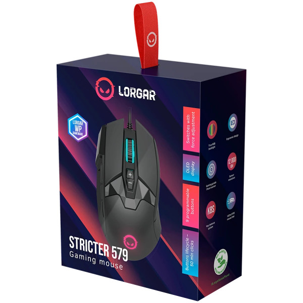 Фото - Мышь проводная игровая Lorgar Stricter 579 RGB LCD Wired USB Black (LRG-GMS579)