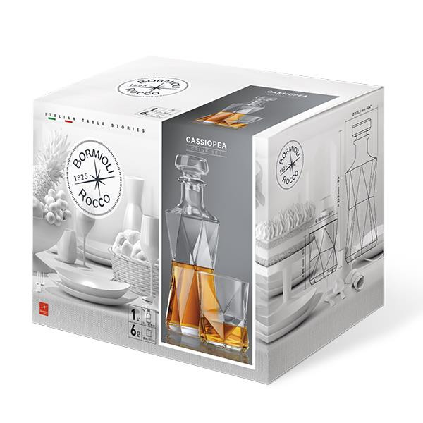Фото - Набір склянок для віскі Bormioli Rocco Cassiopea 7 пр. с графином (234525S01021990)