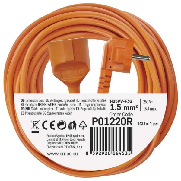 Фото - Подовжувач 220В EMOS P01220R, 1 розетки, 20 м.